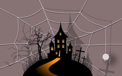 Photo of haunted house with spider web background. Photo courtesy of @nancyspasic on PicsArt.