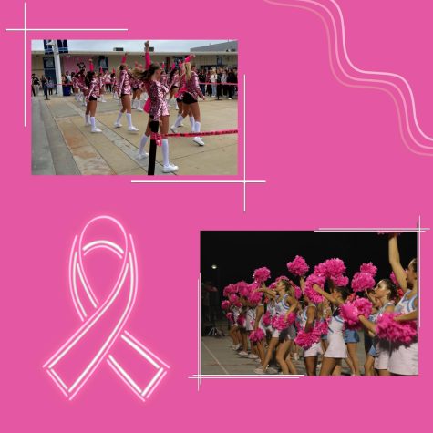 CdM sports, like Orchesis (top) and cheer (bottom), help bring campu wide awareness with special performances during October. Photos courtesy of: Orchesis- Kaydence Osgood, Cheer- Lynn Freedman, Breast cancer ribbon- @agdemoss80 on PicsArt, Pink lines- @dionne-stickers on PicsArt, edited using PicsArt, Top and bottom frame- @stardaysi93fenice on PicsArt, collaged together using PicsArt.

