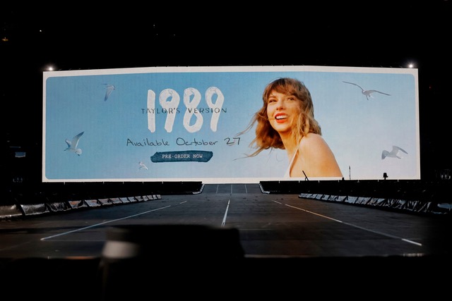 Projection of Taylor Swifts 1989 album cover. Photo courtesy of Kevin Winter and TAS23 via Getty Images.