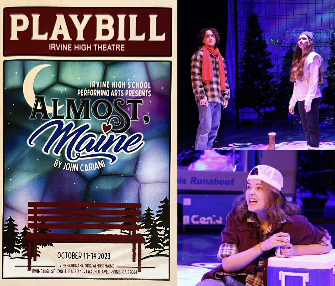 Almost, Maine playbill and live on-stage images. Photos courtesy of @ihsdramadpt on Instagram, edited on PicsArt 