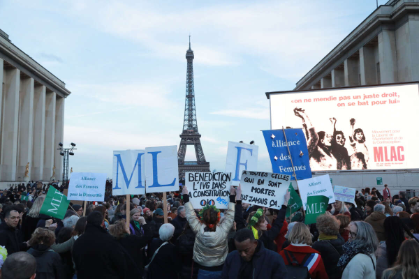 On March 4, 2024, people protest in favor of the proposed amendment to add abortion rights to the French constitution.

Photo courtesy of Getty Images
